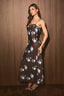 SPAGHETTI STRAP FOLD DETAIL BIAS MIDI DRESS: BROWN-LT BLUE FLORAL