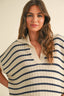 STRIPE PATTERN COLLARED SHORT SLEEVE TOP: NAVY STRIPE