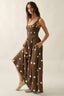 Polka Dot-print Smocked Sleeveless Pocket Maxi Dress: Chocolate