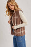 Button Down Plaid Knit Sweater Vest: Mocha