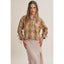 Fall Plaid Ruched Sleeves Button-Down Shirt: LATTE