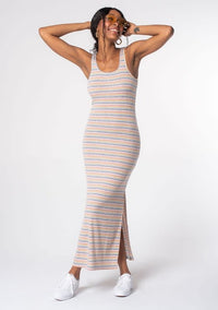 Multi Color Striped Cross Back Maxi Dress - Mustard/Mint