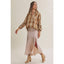 Fall Plaid Ruched Sleeves Button-Down Shirt: LATTE
