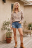 Oversized Striped Lightweight Polo Top: OATMEAL COMBO