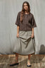 Knit Sweater Quarter Sleeve Button Up Cardigan Top: Dark Brown