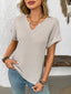 Striped Notched Short Sleeve T-Shirt - Mocha