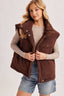OVERSIZE HIGH NECK QUILTED PUFFER VEST: CHOCOLATE