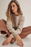Cottage Garden Wool Blend Floral Placket Sweater Cardigan: OATMEAL