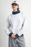 Cozy Contrast Turtleneck Sweatshirt: GREY / NAVY