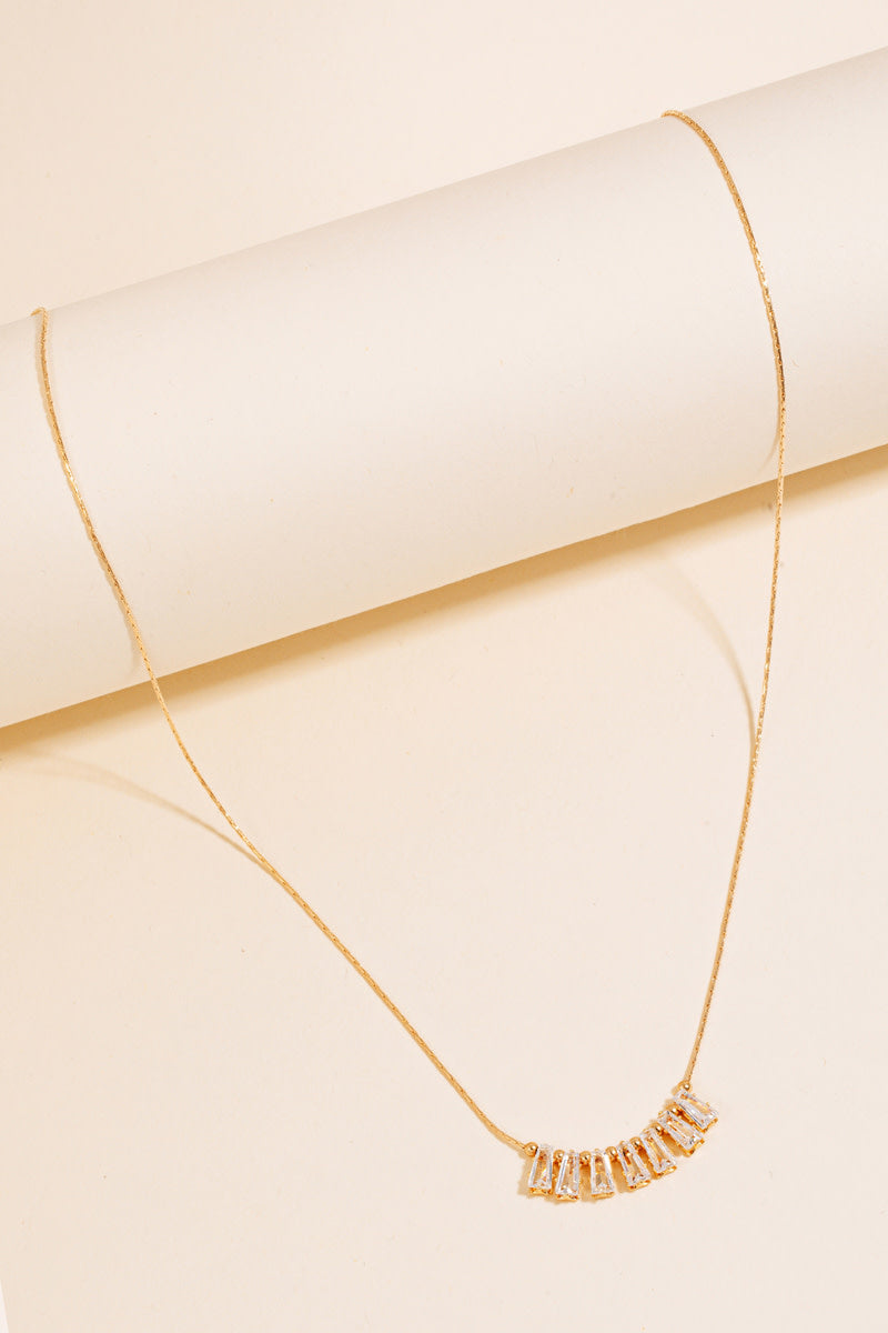 Cubic Zirconia Bar Gem Chain Necklace