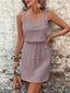 Eyelet Drawstring Round Neck Sleeveless Dress - Lilac