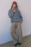 Cozy Stripe Sherpa Half Zip Pullover: BLUE/BROWN