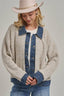 JACKET STYLE SWEATER CARDIGAN DENIM COLLAR: OATMEAL
