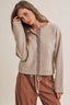 Cottage Garden Wool Blend Floral Placket Sweater Cardigan: OATMEAL