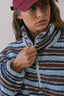 Cozy Stripe Sherpa Half Zip Pullover: BLUE/BROWN