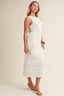 TEXTURED DIAGONAL LACE SLEEVELESS DRESS: Off-White