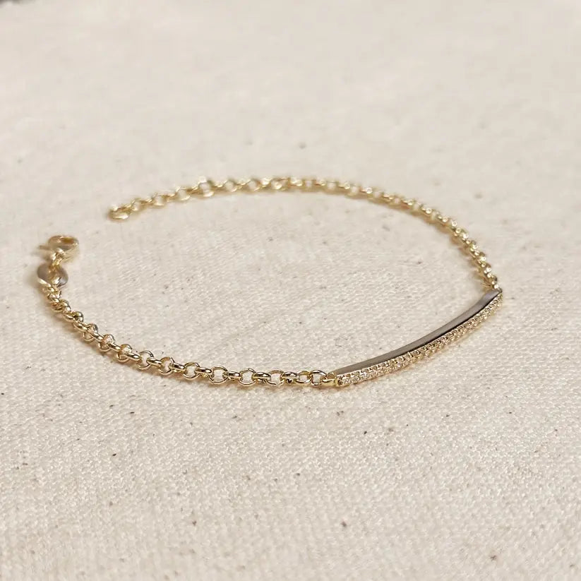 18k Gold Filled 2mm Cz Bar Bracelet