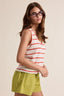 Striped Knit V-Neck Tank Top: Cherry