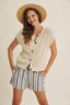 BREEZY NATURAL COTTON OPEN KNIT BUTTON-DOWN SWEATER VEST: NATURAL