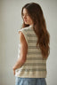Knit Open Collar Neck Sleeveless Top: Cream Black