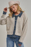 JACKET STYLE SWEATER CARDIGAN DENIM COLLAR: OATMEAL