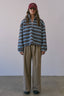 Cozy Stripe Sherpa Half Zip Pullover: BLUE/BROWN