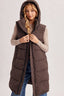 DETACHABLE HOOD ZIPPER LONGLINE QUILTED PUFFER VEST: ASH BROWN