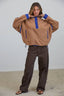 Teddy Sherpa Fleece Half Zip Pullover: CHOCO/BLUE