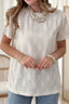 Eyelet Round Neck Short Sleeve Blouse