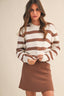 STRIPED SWEATER TOP AND MINI SKIRT SET: MOCHA