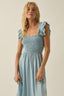 Tencel Denim Smocked Tiered Ruffle Midi Dress: Light Chambray