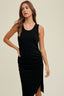 Ribbed Ruched Detail Knit Dress - Black