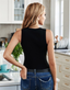 Solid Round Neck Ribbed Tank Top - Black