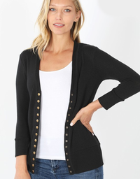 Snap Cardigan 3/4 Sleeve - Black