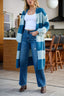 Blue Striped Open Front Duster Cardigan