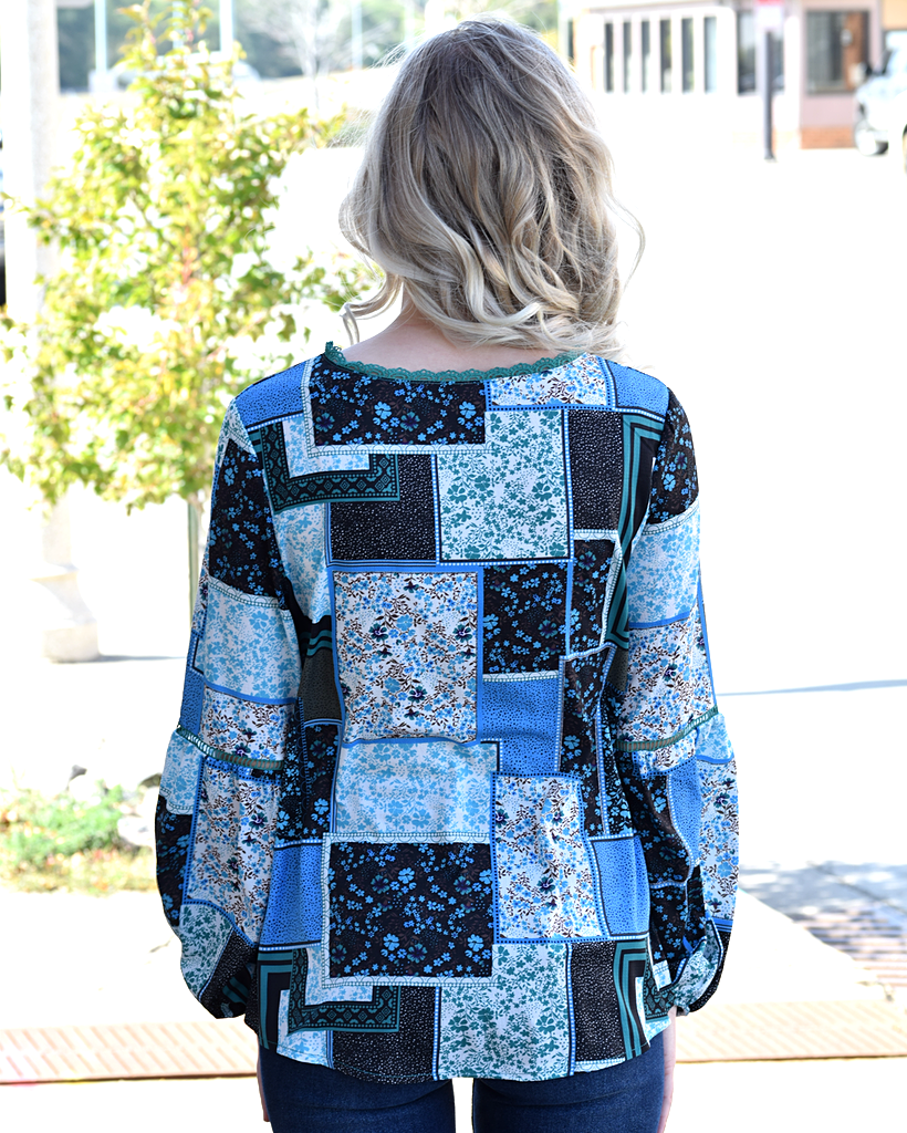 Bohemian Floral Print Patchwork Top