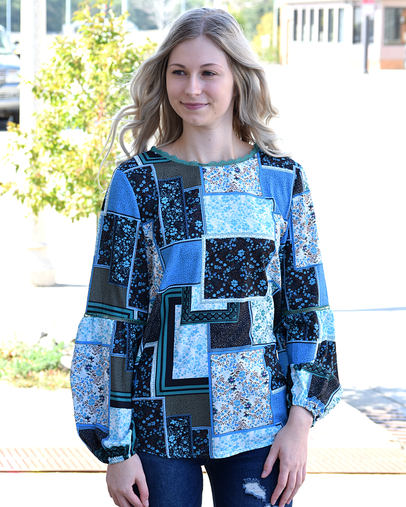 Bohemian Floral Print Patchwork Top