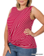 Striped Knot Front Tank Top - Burgundy