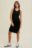 Ribbed Ruched Detail Knit Dress - Black
