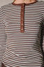 Striped Contrast Trim Henley Long Sleeve Top: BROWN-H GREY