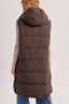 DETACHABLE HOOD ZIPPER LONGLINE QUILTED PUFFER VEST: ASH BROWN