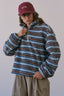 Cozy Stripe Sherpa Half Zip Pullover: BLUE/BROWN