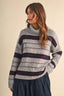 LONGSLEEVED TURTLENECK STRIPED SWEATER: TAUPE MULTI