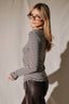 Striped Contrast Trim Henley Long Sleeve Top: BROWN-H GREY