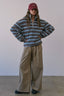 Cozy Stripe Sherpa Half Zip Pullover: BLUE/BROWN