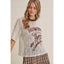 Howdy Cowboy Graphic Sheer Lace Top: VANILLA/BROWN