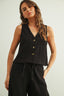 Crinkled Fabric Sleeveless Button Front Top | Black