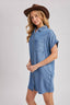 DENIM BUTTON DOWN SHIRT DRESS: MED.WASH