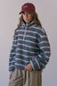 Cozy Stripe Sherpa Half Zip Pullover: BLUE/BROWN