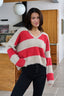 Carmen Red and Taupe Striped Sweater